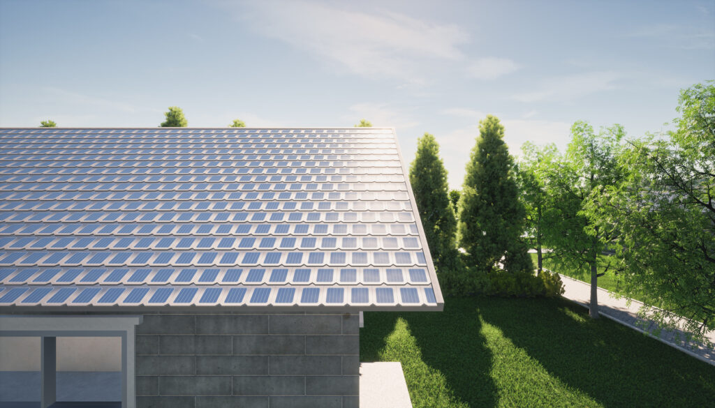 Concept van zonnepaneel in dakpan
